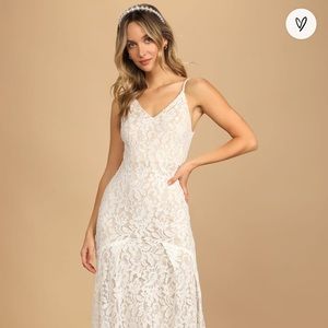 Lulus Flynn White Lace Maxi wedding Dress
